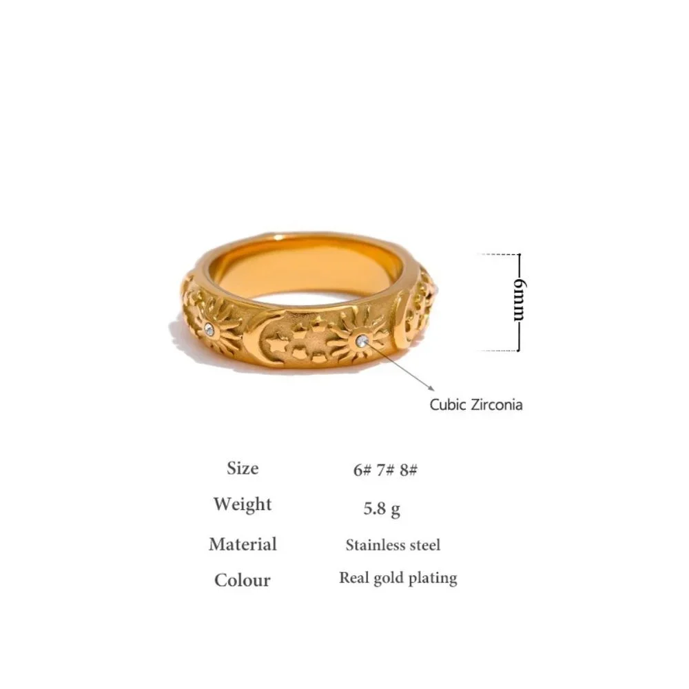 NEW 18K Gold Plated Textured Moon Star Ring